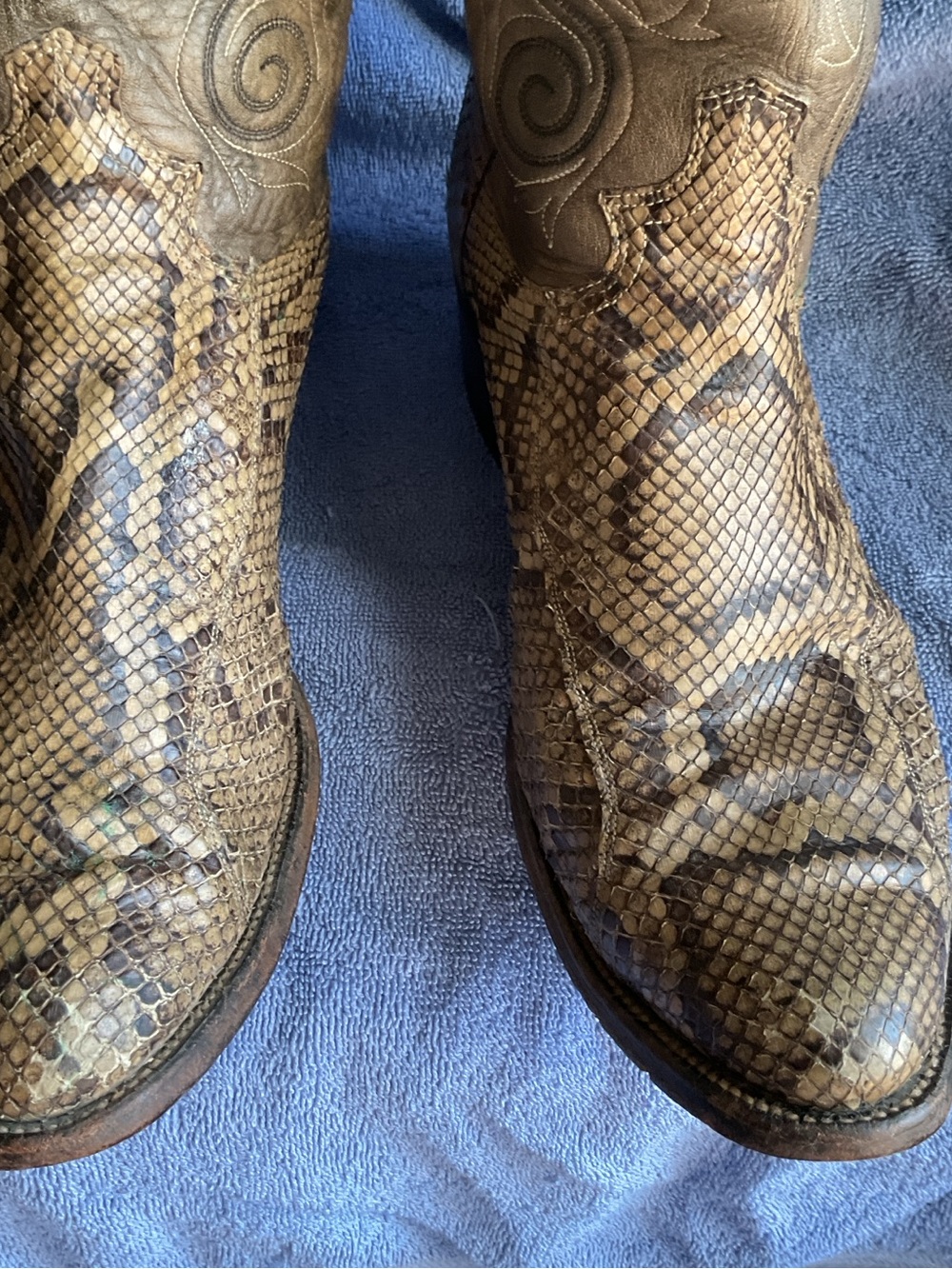 Justin Vintage Tan/Brown Genuine Python Snakeskin-Leather Cowboy Boots 13B Men's - Picture 5 of 10
